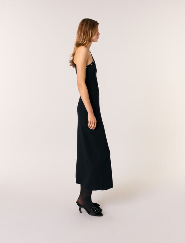 Maje Robe Longue En Maille Asymétrique Noir