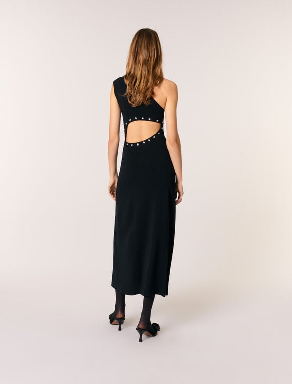 Maje Robe Longue En Maille Asymétrique Noir
