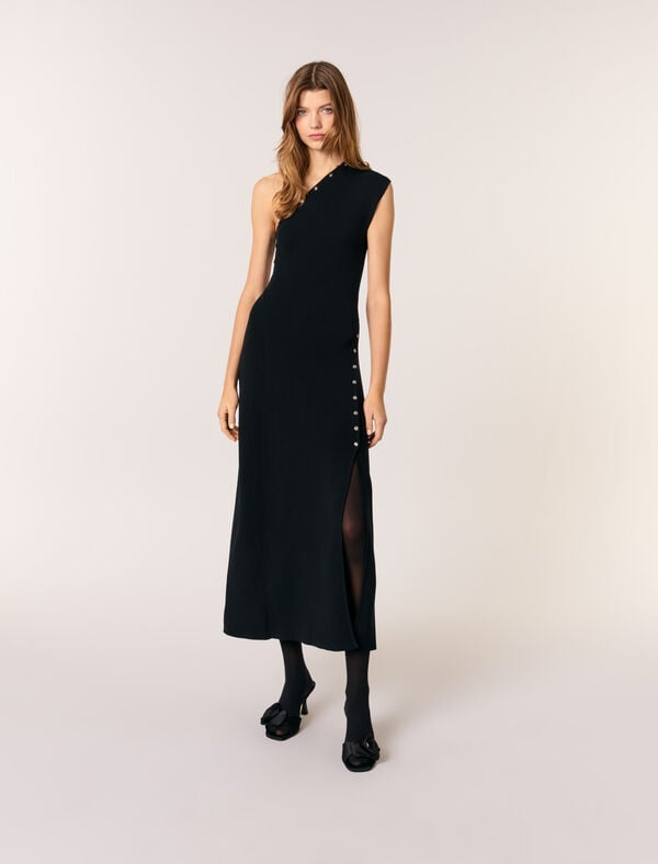 maje Robe longue en maille asymétrique Noir