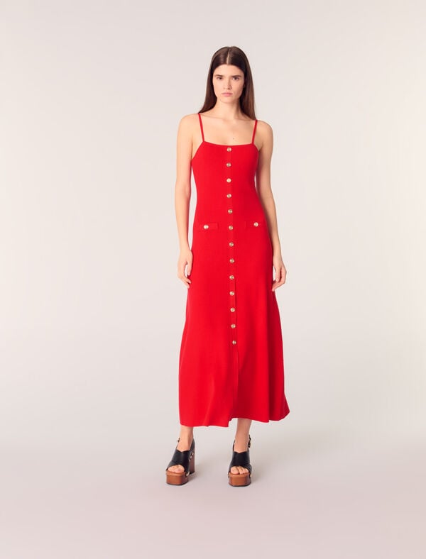 maje Robe longue en maille côtelée Rouge