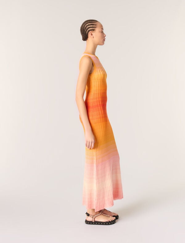 Maje Robe Longue En Maille Tie&dye Orange