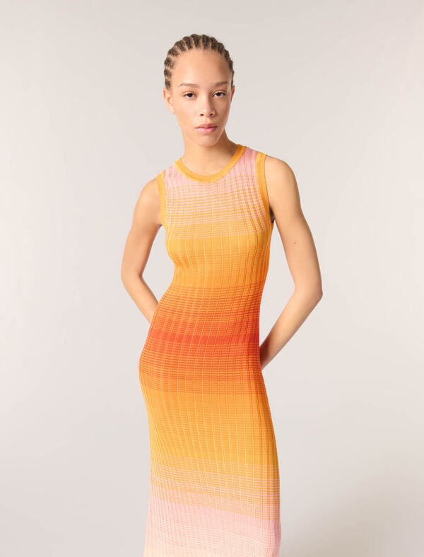 Maje Robe Longue En Maille Tie&dye Orange