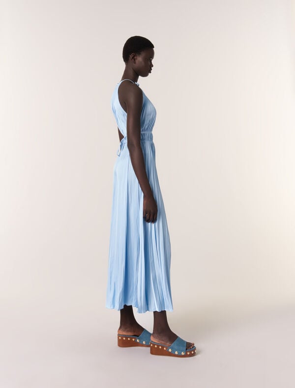 Maje Robe Longue Plissée Bleu Ciel