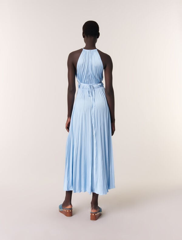 Maje Robe Longue Plissée Bleu Ciel