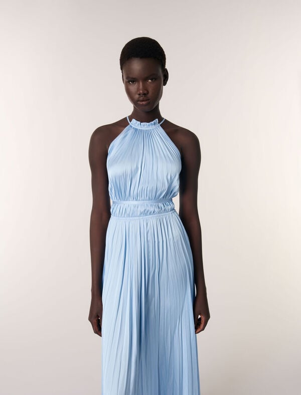 Maje Robe Longue Plissée Bleu Ciel