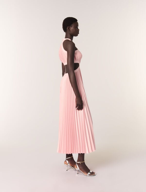 Maje Robe Longue Plissée Rose