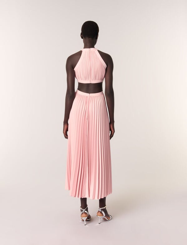 Maje Robe Longue Plissée Rose