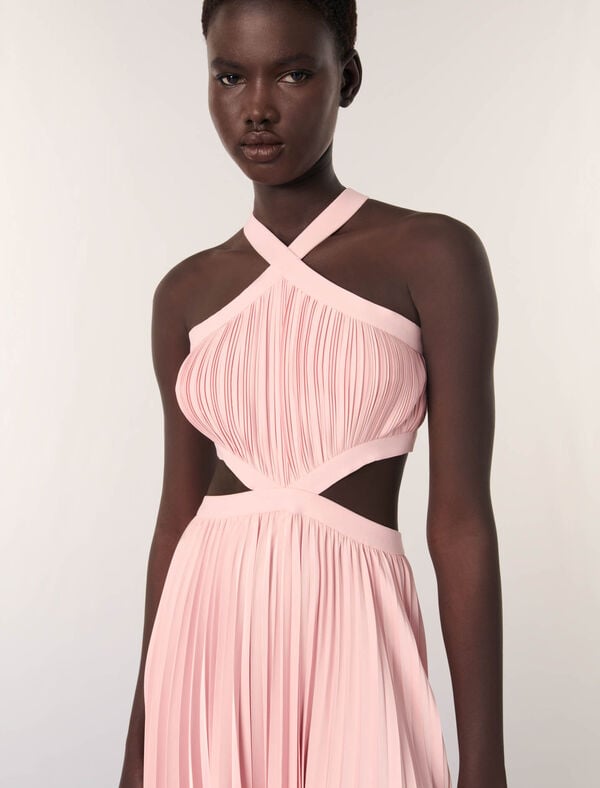 Maje Robe Longue Plissée Rose