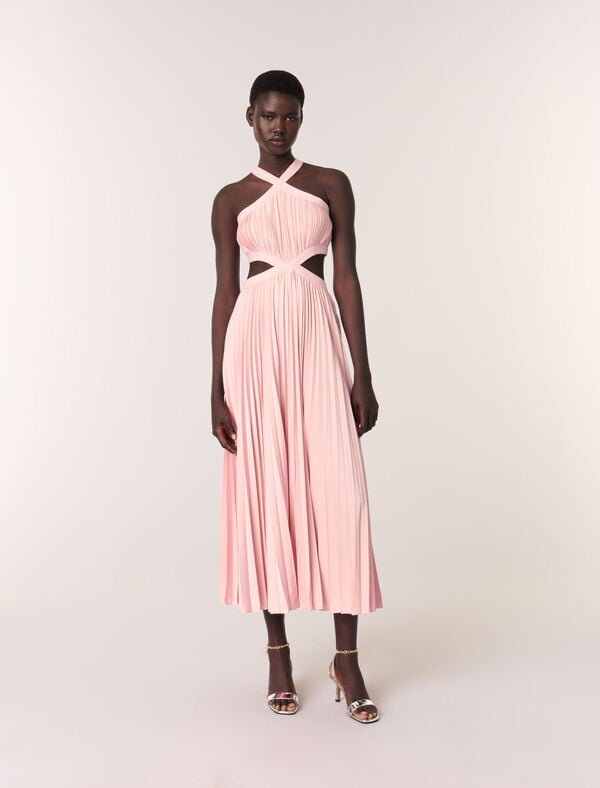 maje Robe longue plissée Rose