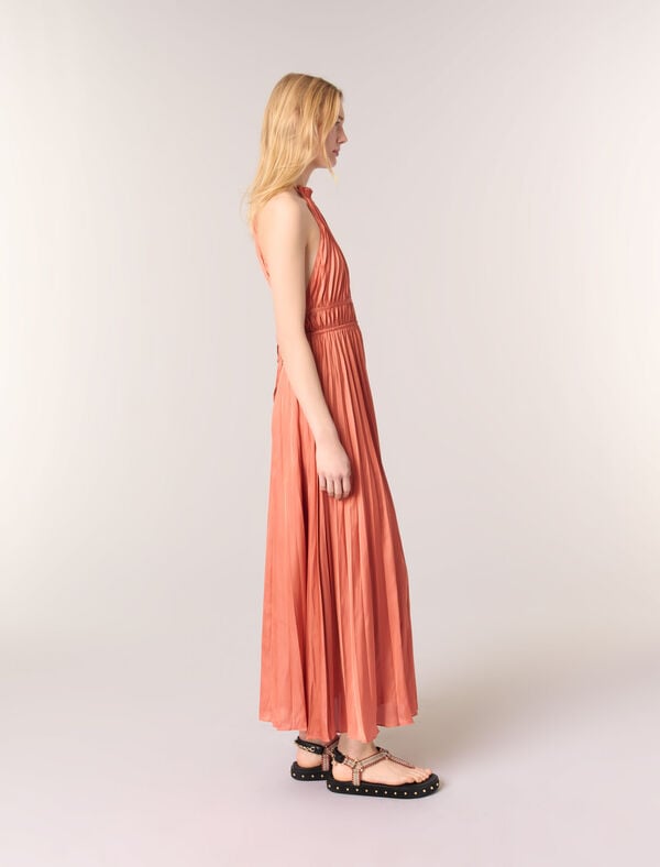 Maje Robe Longue Plissée Terracotta