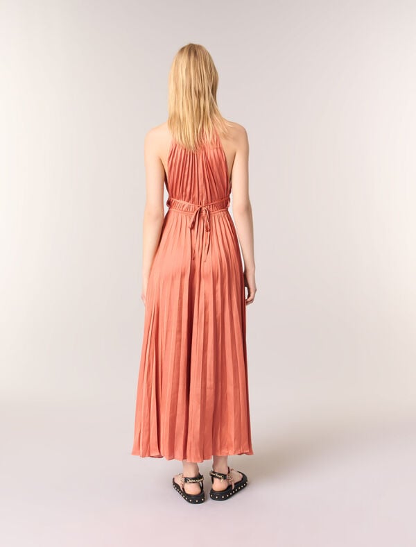 Maje Robe Longue Plissée Terracotta