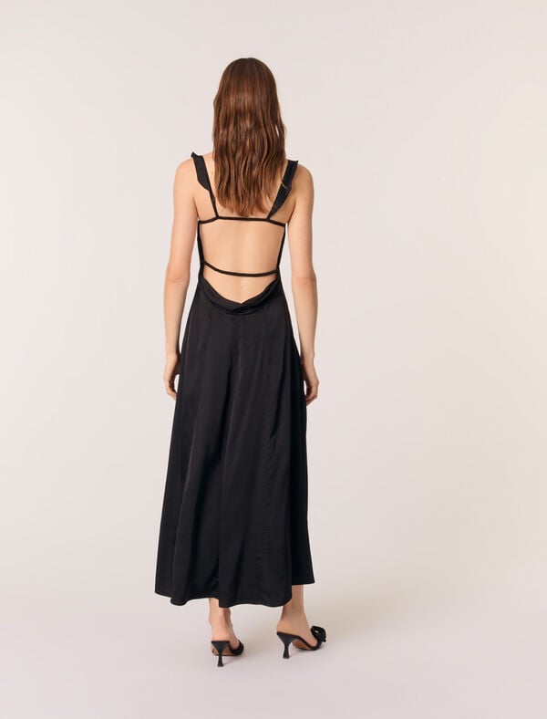 Maje Robe Longue Satinée Noir
