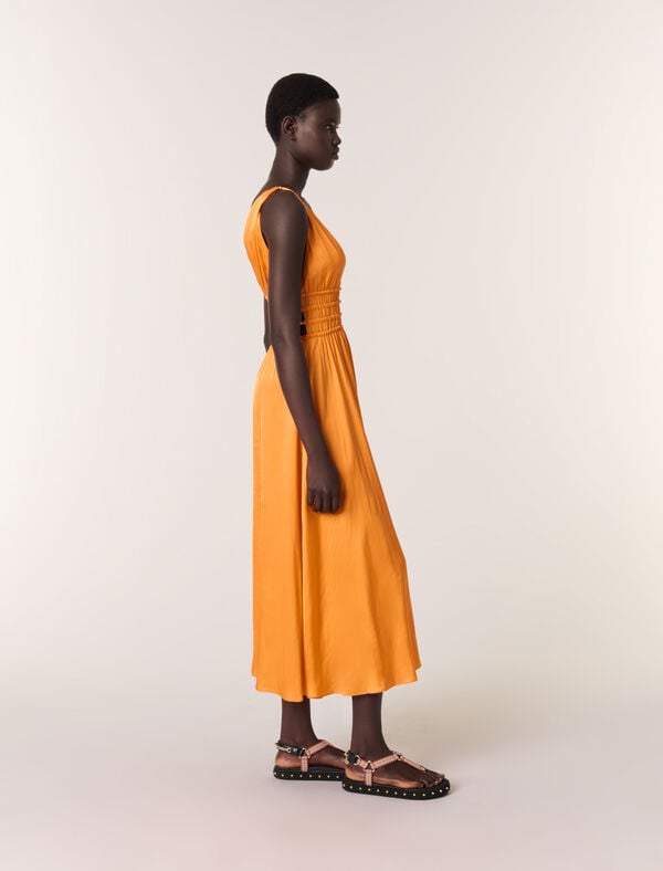 Maje Robe Longue Satinée Orange