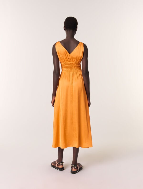 Maje Robe Longue Satinée Orange
