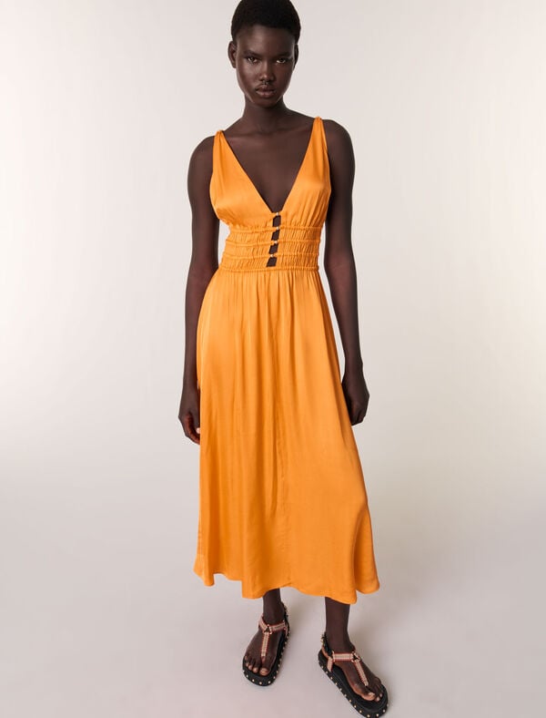 Maje Robe Longue Satinée Orange
