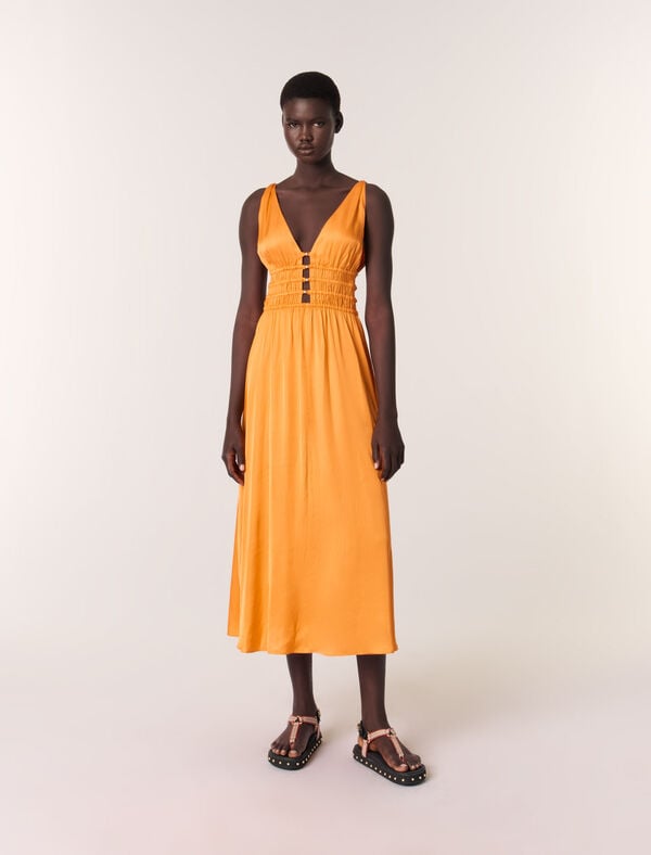 maje Robe longue satinée Orange