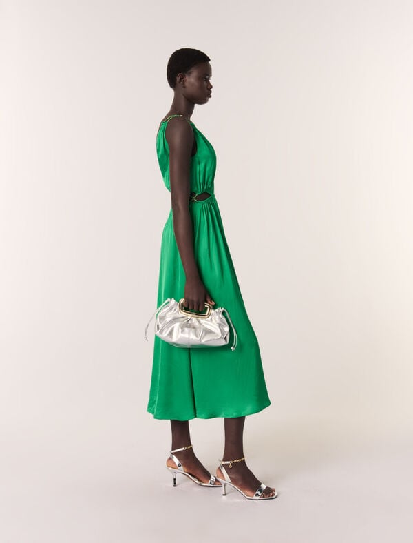 Maje Robe Longue Satinée Vert