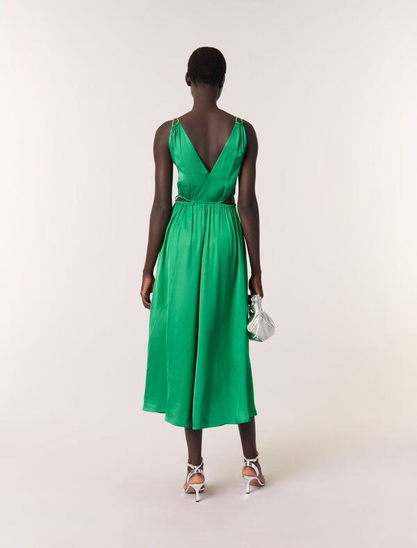 Maje Robe Longue Satinée Vert