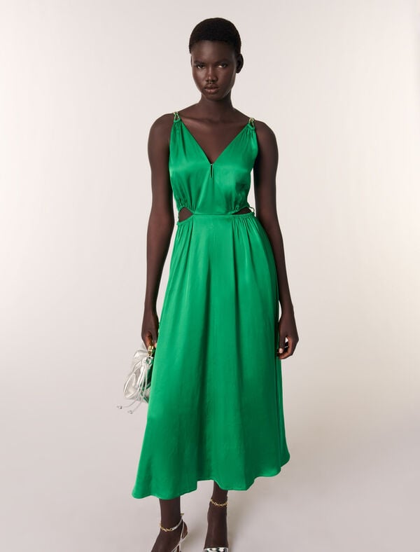 Maje Robe Longue Satinée Vert