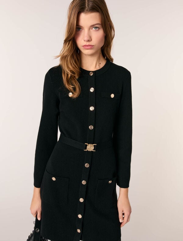 Maje Robe Maille 2-en-1 Cape Amovible Noir