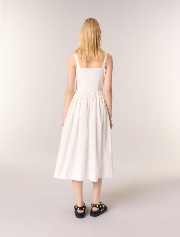 Maje Robe Midi En Coton Brodée Blanc