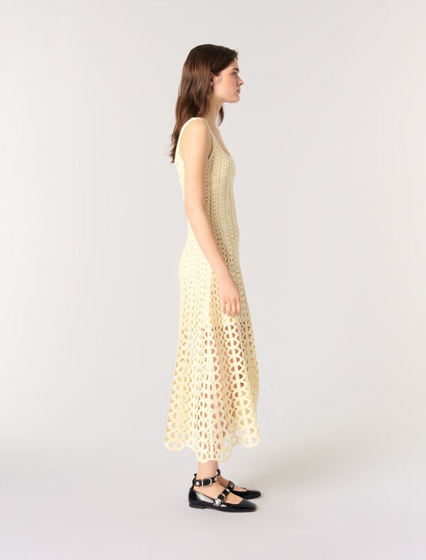 Maje Robe Midi En Crochet Strassé Jaune