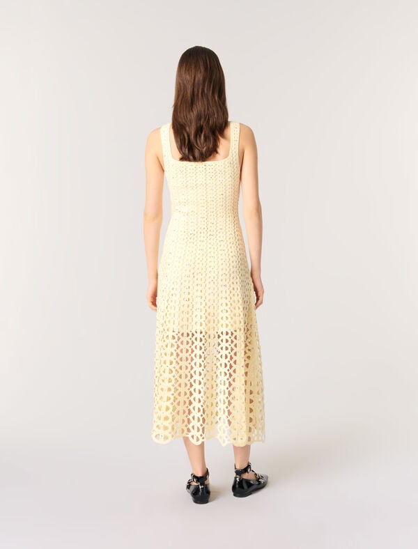 Maje Robe Midi En Crochet Strassé Jaune