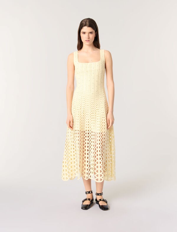 maje Robe midi en crochet strassé Jaune