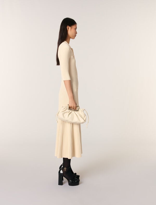 Maje Robe Midi En Maille à Sequins Beige