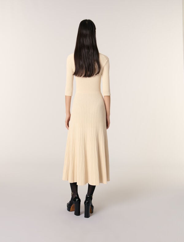 Maje Robe Midi En Maille à Sequins Beige