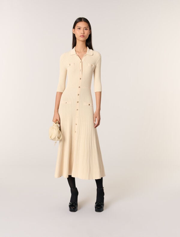 maje Robe midi en maille à sequins Beige