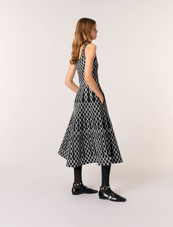 Maje Robe Midi En Maille Jacquard Noir / Blanc