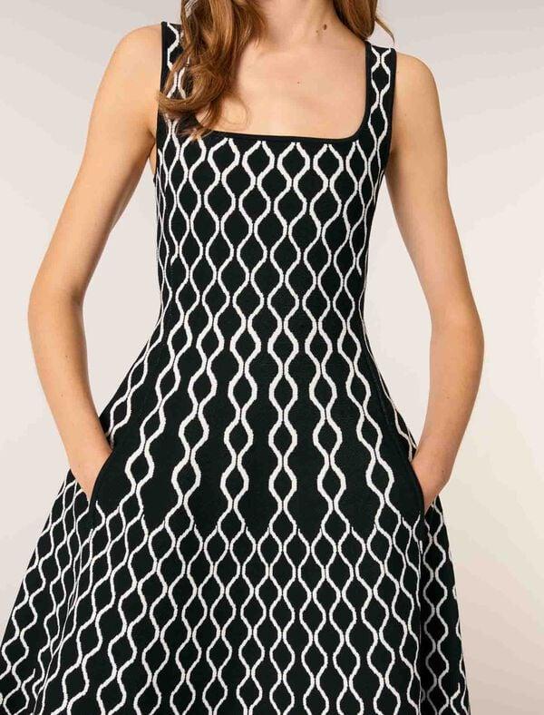 Maje Robe Midi En Maille Jacquard Noir / Blanc