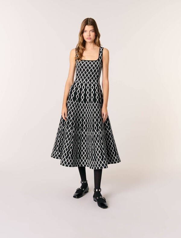 maje Robe midi en maille jacquard Noir / blanc