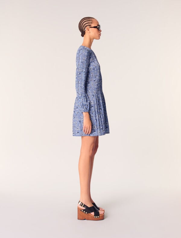 Maje Robe Plissée Imprimée Bleu Bandana Print