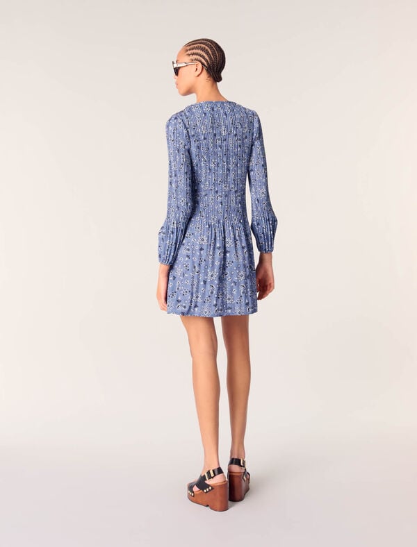 Maje Robe Plissée Imprimée Bleu Bandana Print