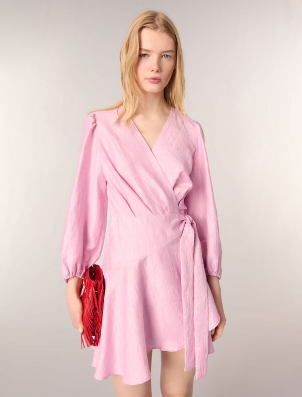 Maje Robe Portefeuille En Lin Rose