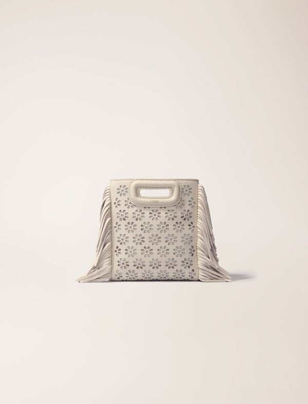 maje Sac M mini en cuir perforé Ecru