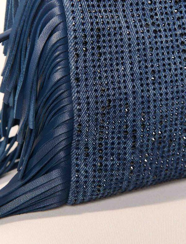 Maje Sac M Mini En Denim Strassé Bleu