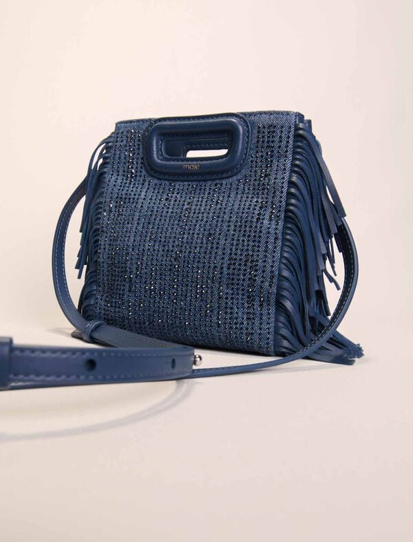 Maje Sac M Mini En Denim Strassé Bleu