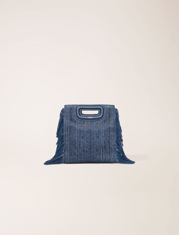 maje Sac M Mini en denim strassé Bleu
