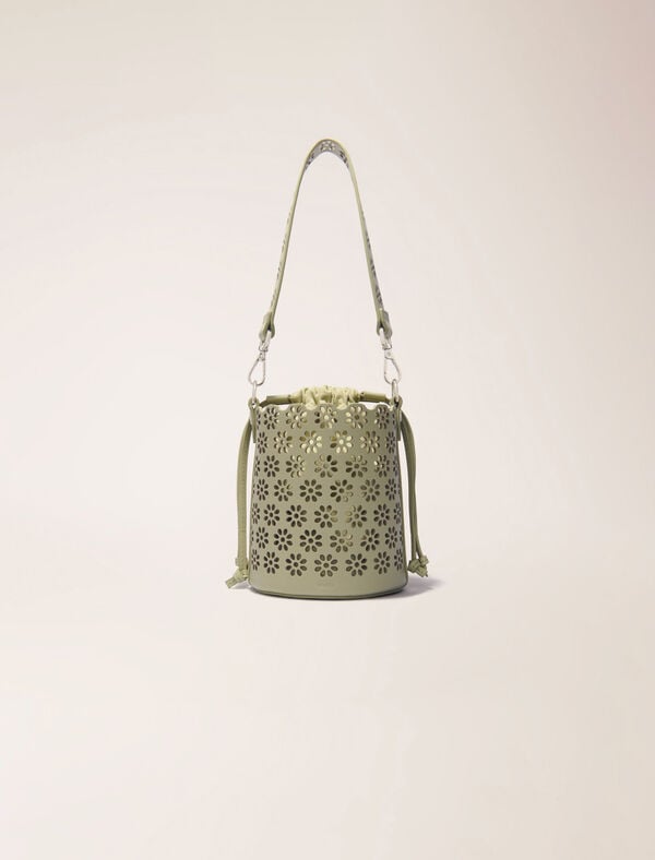 maje Sac seau en cuir perforé Ecru