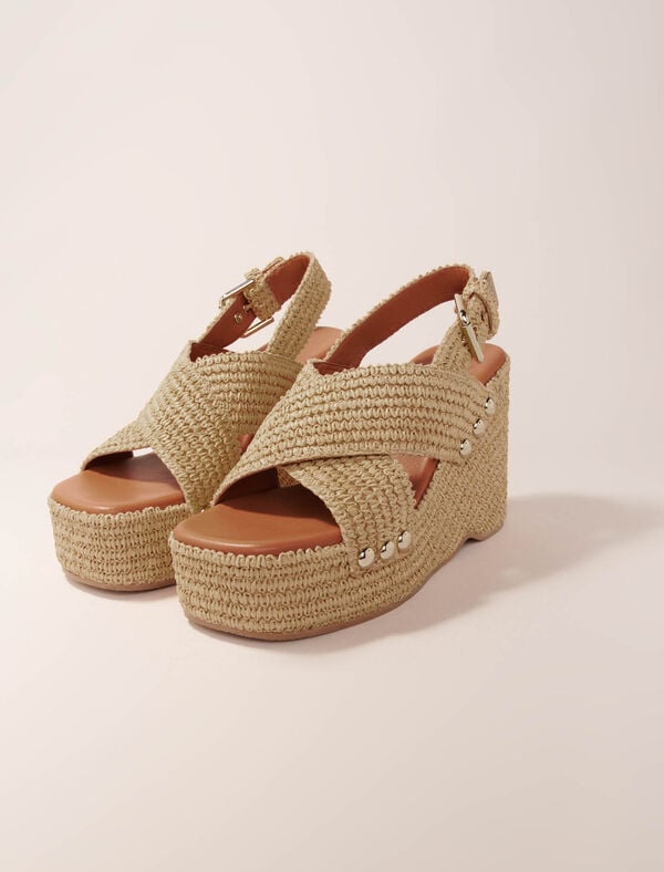 Maje Sandales Compensées Effet Raphia Beige Clair