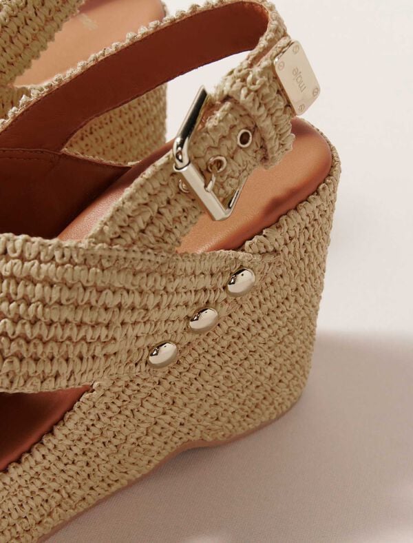 Maje Sandales Compensées Effet Raphia Beige Clair