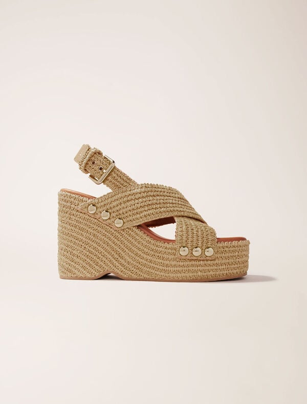 maje Sandales compensées effet raphia Beige clair