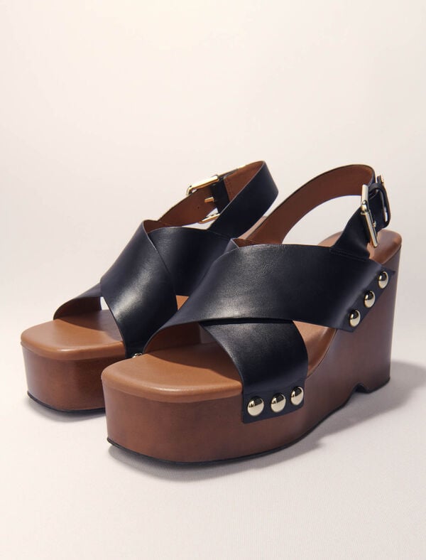 Maje Sandales Compensées En Cuir Noir