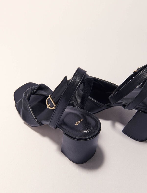 Maje Sandales En Cuir Lisse à Talon Noir