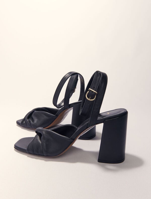 Maje Sandales En Cuir Lisse à Talon Noir