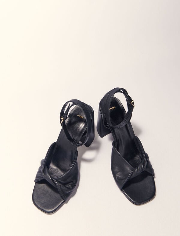 Maje Sandales En Cuir Lisse à Talon Noir