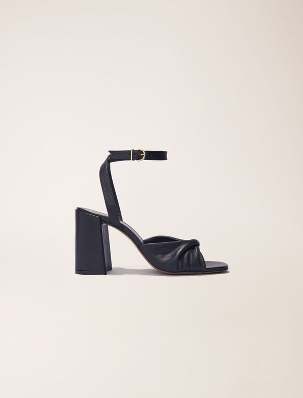 maje Sandales en cuir lisse à talon Noir
